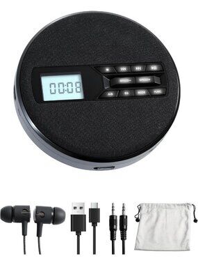 Rechargeable Portable CD Player with Speakers for Home & Car - Compact